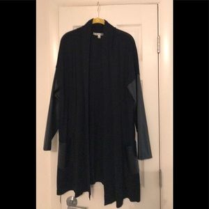 Black knit jacket /faux leather sleeves & pockets